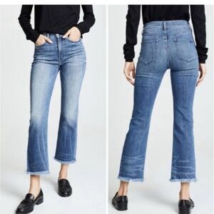 AYR Medium Blue Straight Leg The Pop Frayed Raw Hem Jeans 33